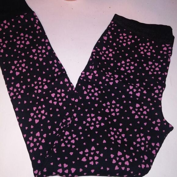 Victoria Secret Pajama Set Sleepwear Top & Bottom Small Thermal Black Pink Heart - Picture 5 of 8